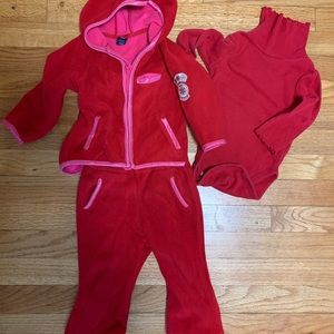 Baby Gap Girls 12-18 mth Jogging Suit /top Red color, zip fleece jacket/joggers